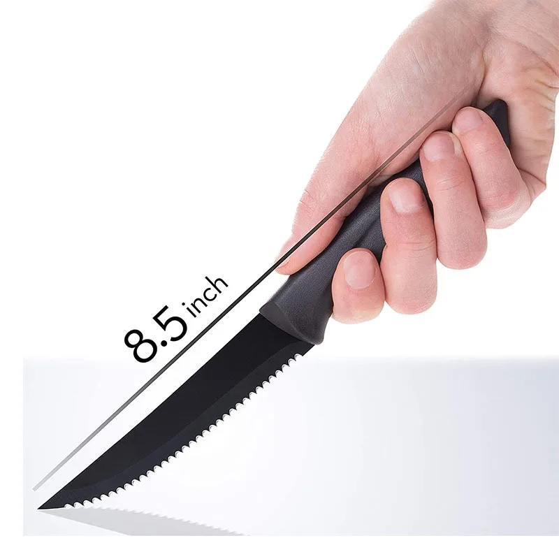 4/6/8Pcs High Quality Steak Knife Set Stainless Steel Serrated Dinnerware Ergonomic Handle Kitchen Tableware Black Steak Knives