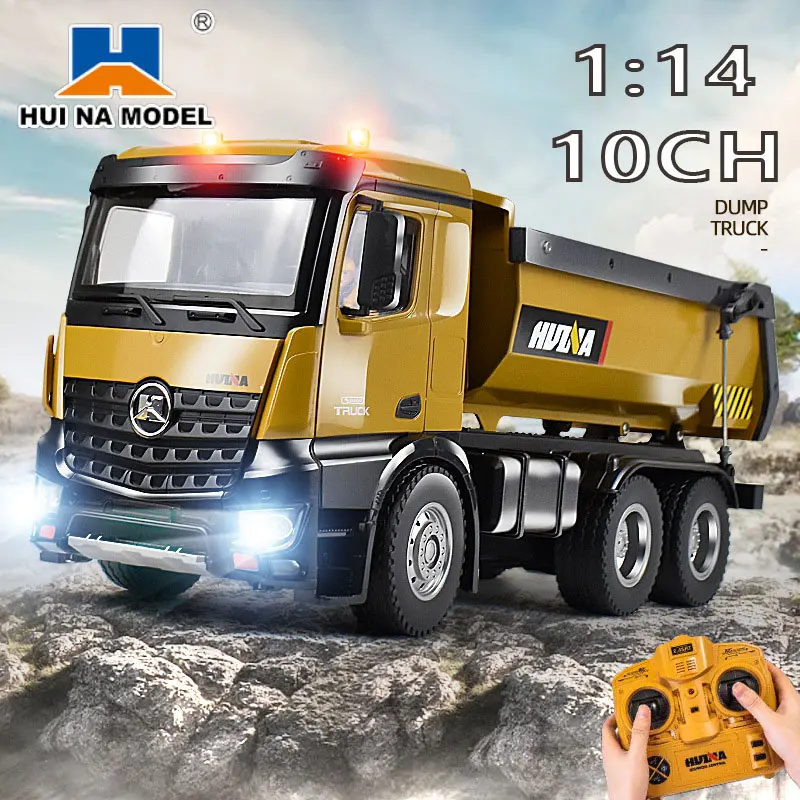 HuiNa 1/14 1573 RC Truck 2 Batteries 10 Channel 2.4G Remote Control Loader Truck Engineering Vehicle RC Toy Gift for Boy