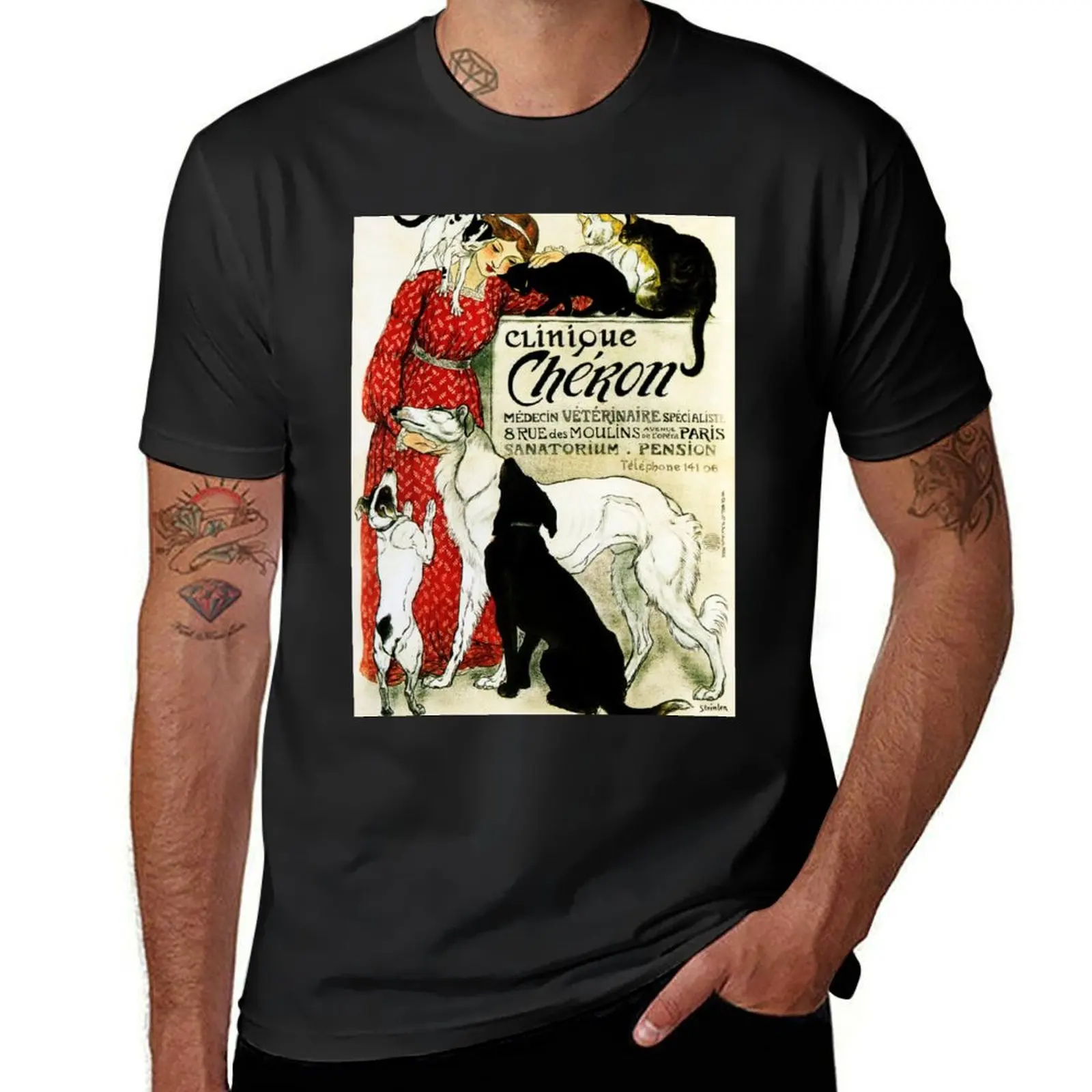 CLINIQUE CHERON Animal Clinic by Theophile Steinlen c1905 Vintage Advertising Art T-Shirt summer top Blouse mens t shirt