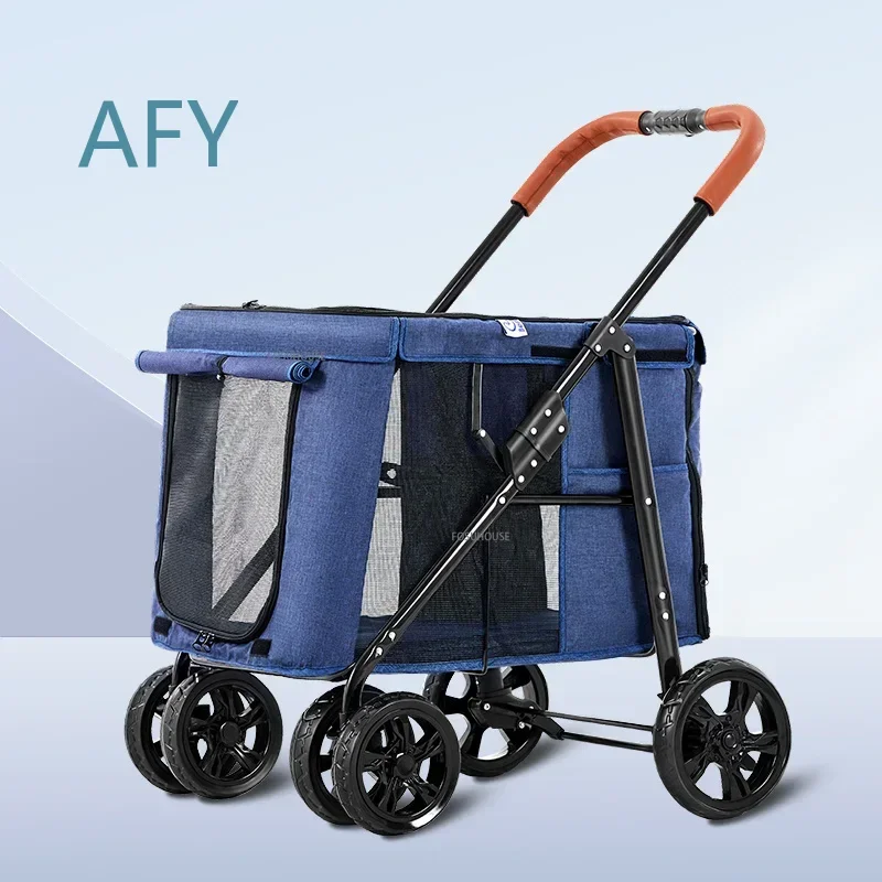 Modern Pet Stroller for Dogs and Cats Lightweight Outdoor Breathable Folding Stroller Large Capacity Dog Cart Cat Cart Four