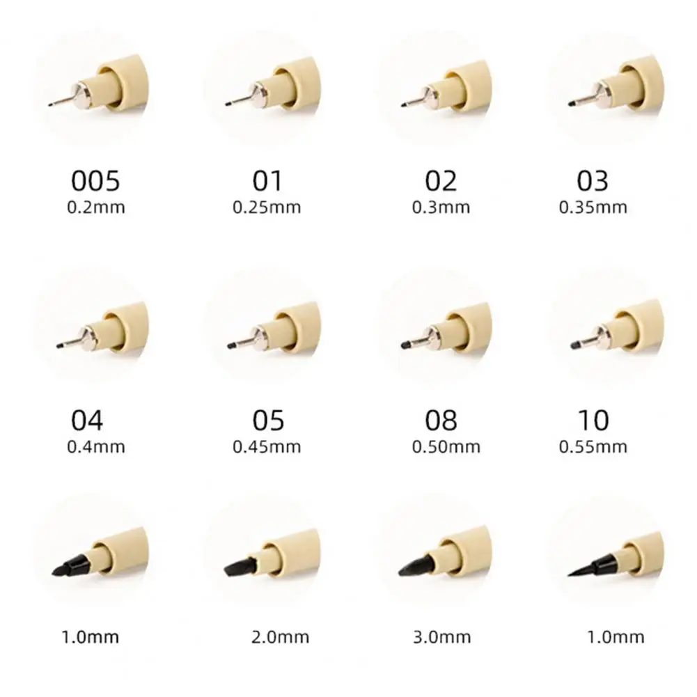 Tahan air 12Pcs berguna hitam sketsa lukisan pena tahan aus seni pena gambar menulis dengan lancar perlengkapan rumah