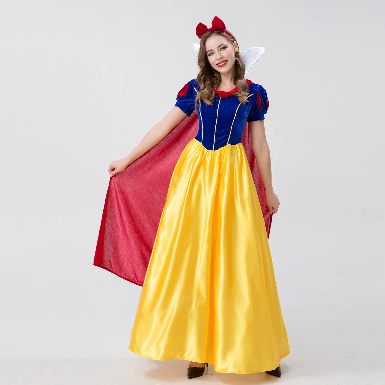 

Halloween Costume Adult Snow White Cosplay Deluxe Short Sleeve Long Dress Magic Fairy Princess Dress Performance
