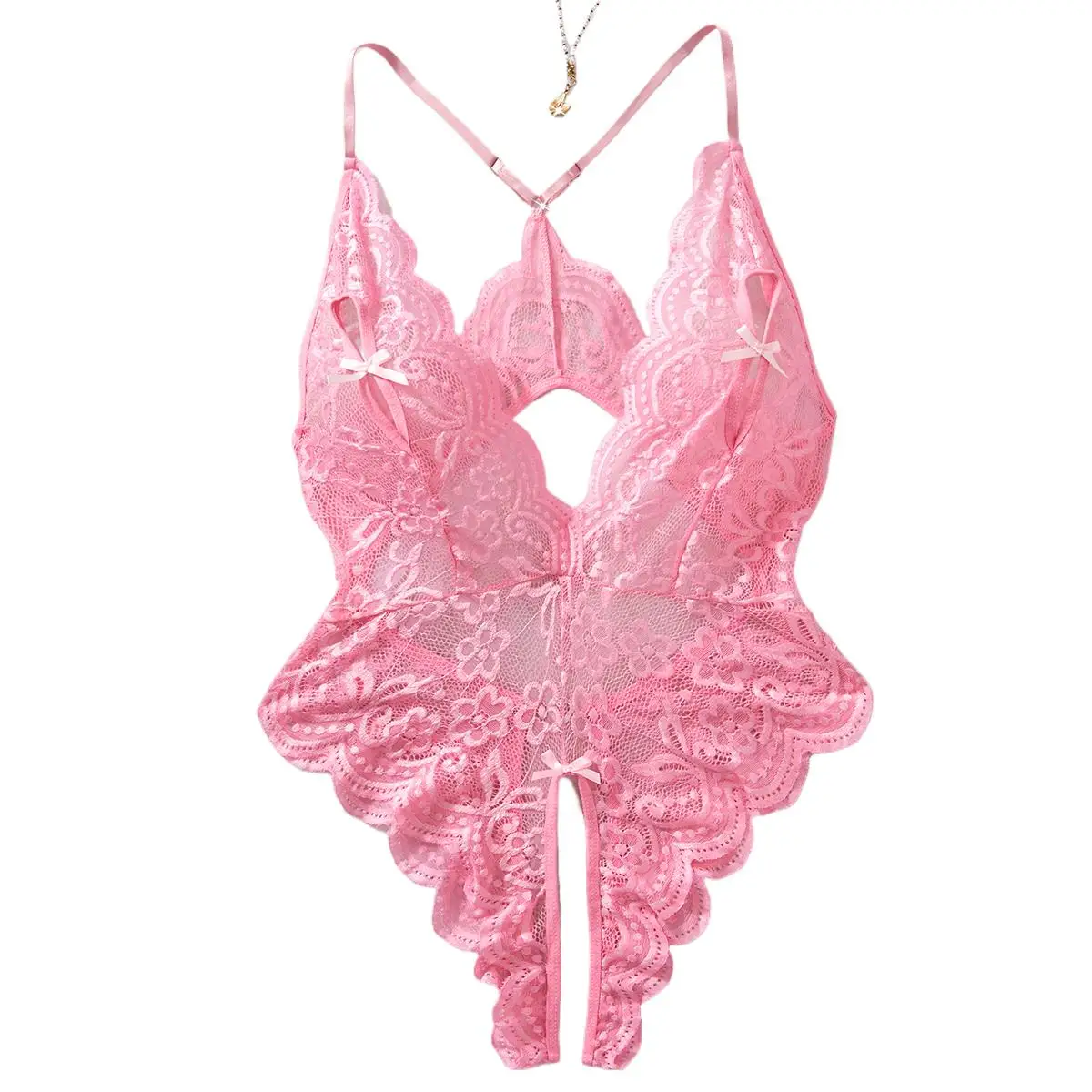 Women's Porn Lingerie G-string Transparent Bodysuit Underwear Set Lace Deep V Crotchless One-piece Lingerie Adult Bodysuit