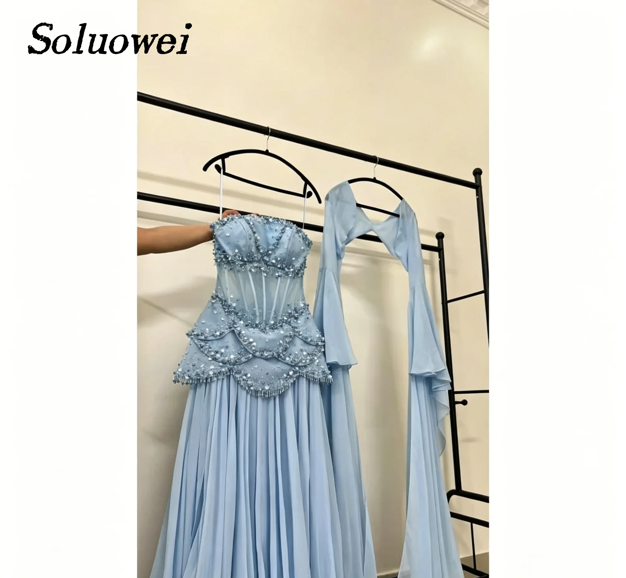 Customized Elegant Pleat Beading A-line Prom Dress With Cape Strapless Corset Formal Evening Party Dress Vestidos De Fiesta