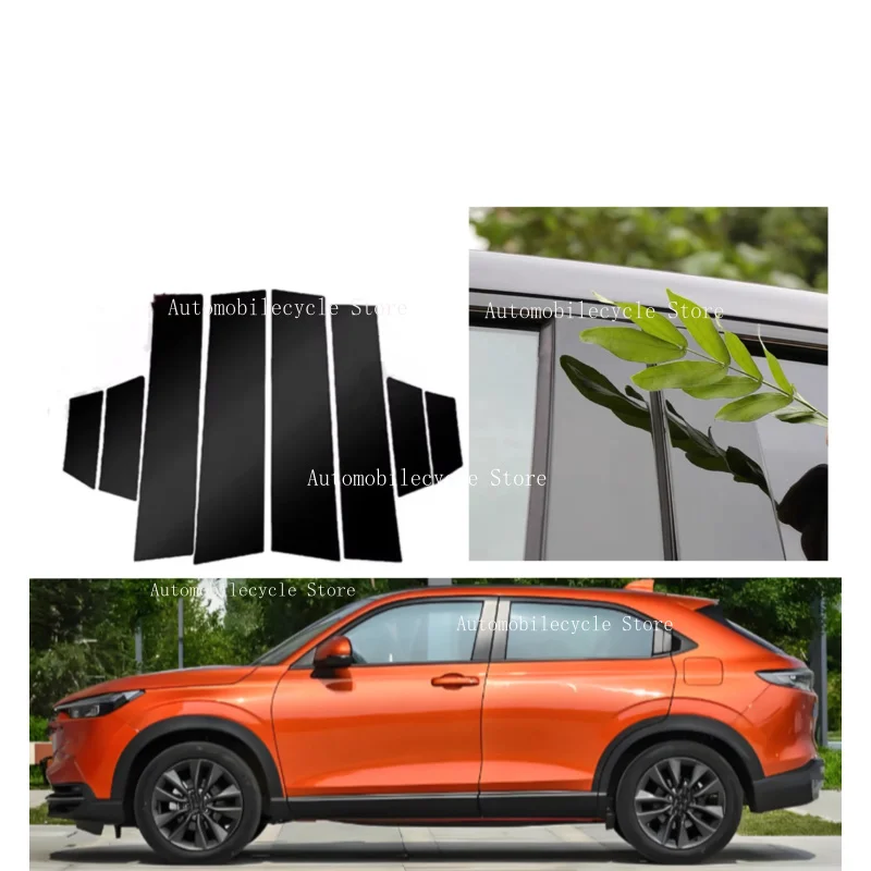 8PCS Glossy Black Pillar Posts Fit For Honda HRV Vezel 2022 2023 2024  Window Moulding B C Center Sticker Cover Silver Carbon