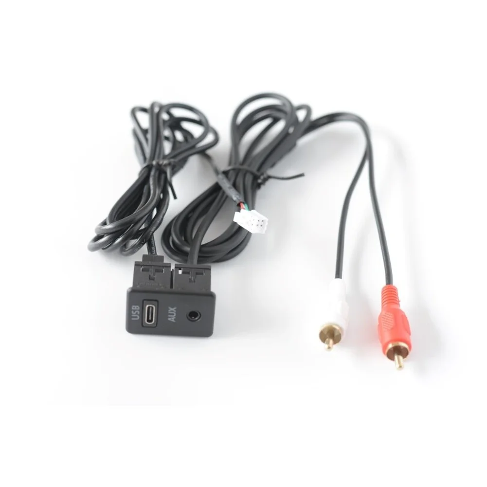 Car Audio Interface Device Featuring 6-Pin Input USB-C Digital Audio Input and 2 Male Outputs for Signal Distribution