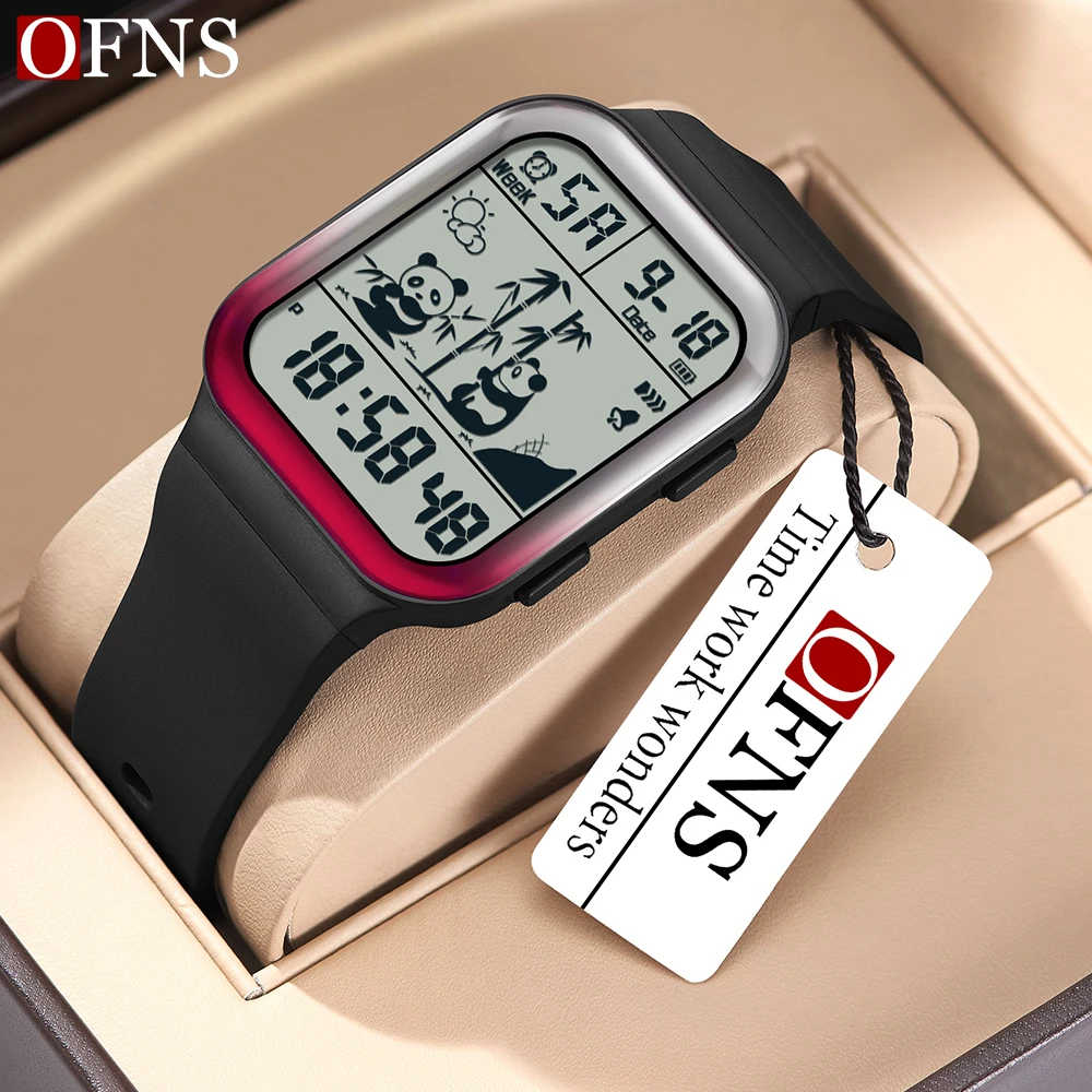 

OFNS brand 6125 new rectangular dial digital movement men's hand clock with a new design, stunning alarm mode timing watch gift