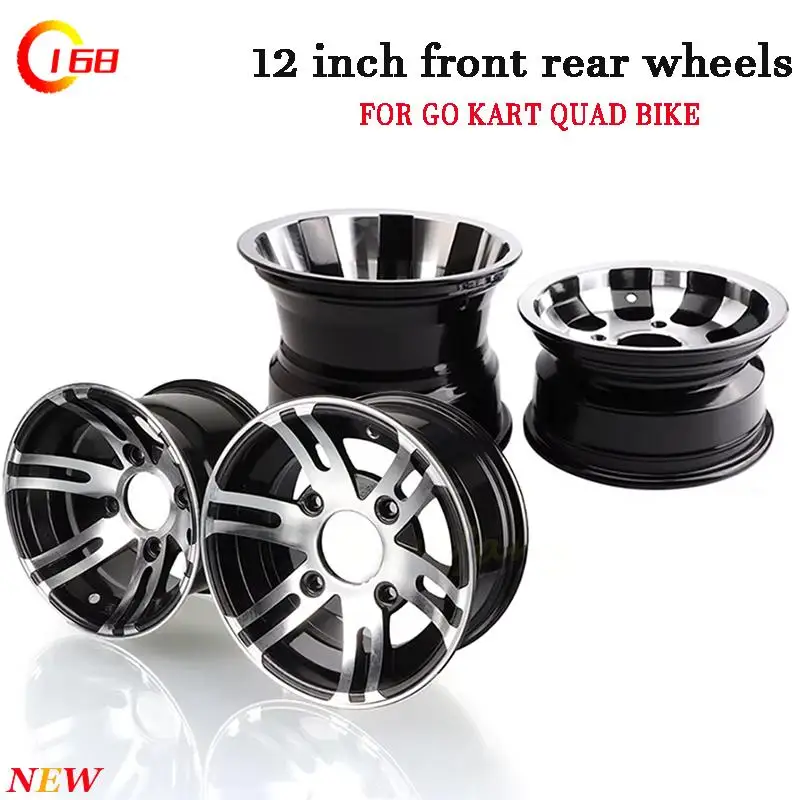 12-inch Aluminum Alloy Rims for ATV Quad Bikes Karts - Front & Rear Wheel Set Tubeless Tires Compatible All-Terrain Vehicle