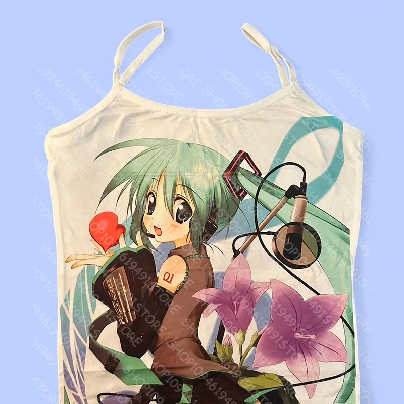 Cartoon Retro Graphic Sleeveless Crop Top White Casual Casual T Shirt Women y2k Aesthetic Vintage Basic Tees Ladies Clothes