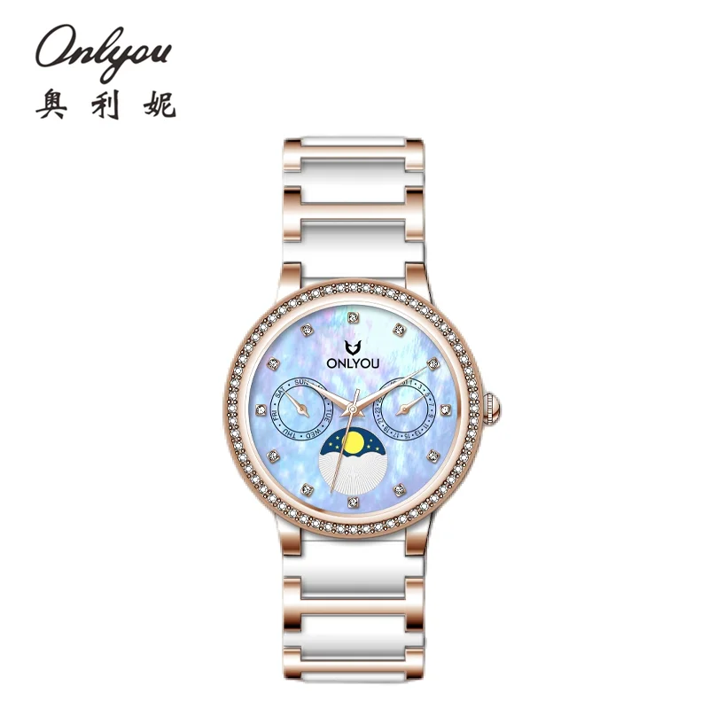 

ONLYOU Women's Watch Luxury Brand Women's Watch Elegant Ceramic Bracelet Waterproof Fashion Quartz Women's Watch with Box