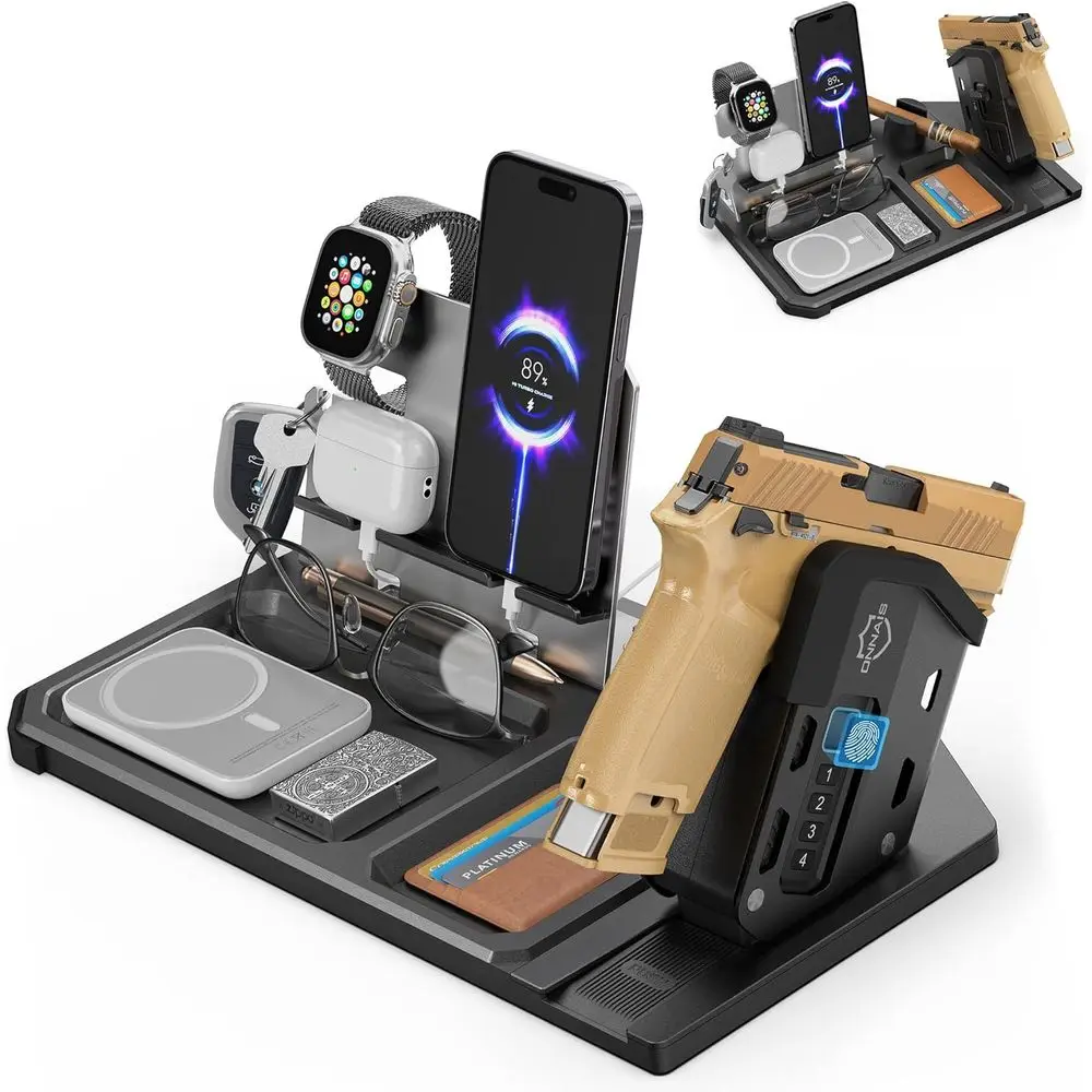 

Держатель для пистолета с блокировкой курка - Съемная подставка для пистолета с быстрым доступом одной рукой, универсальный органайзер для стола и прикроватной тумбочки с креплением SAE