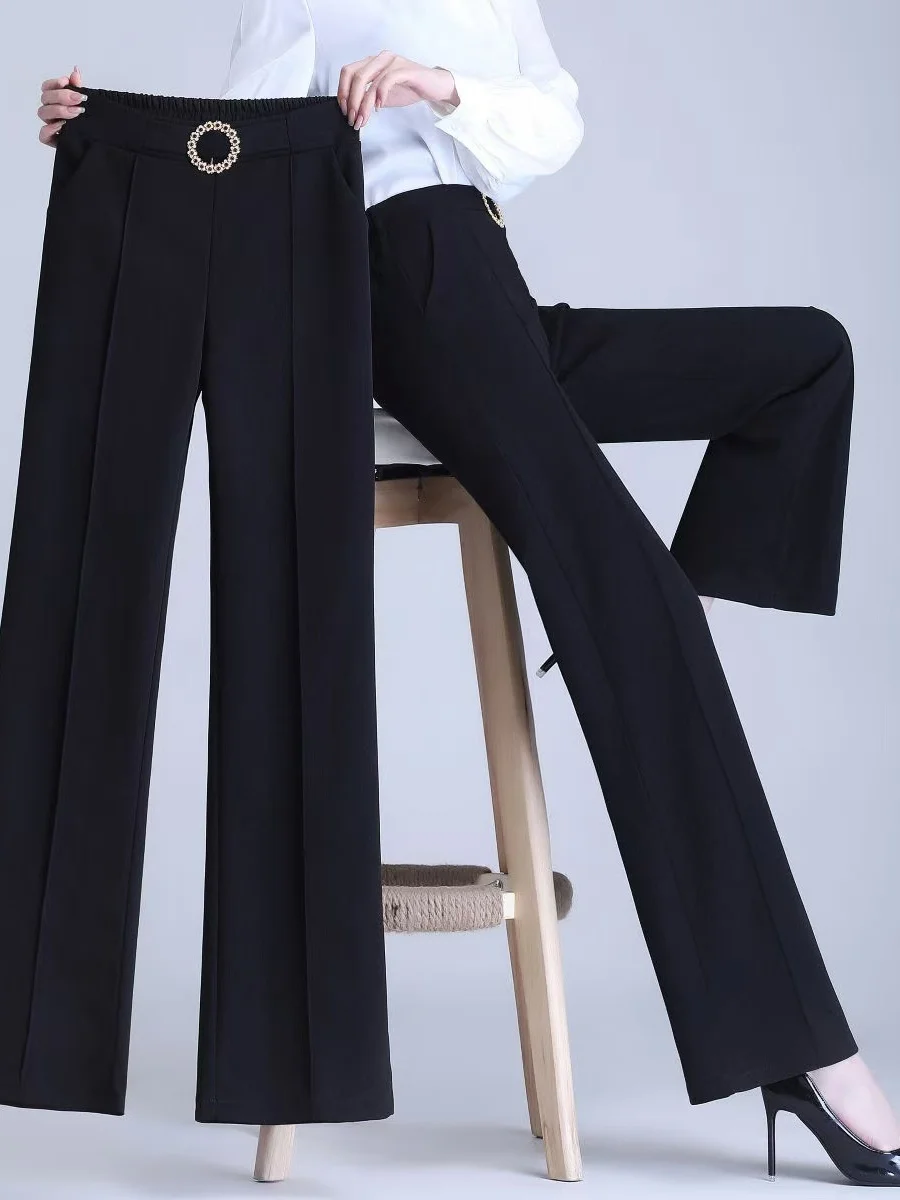 

High Waist Suit Wide Leg Pants Women's Spring Autumn New Draping Loose Match All Black Casual High Waist Flared Pants