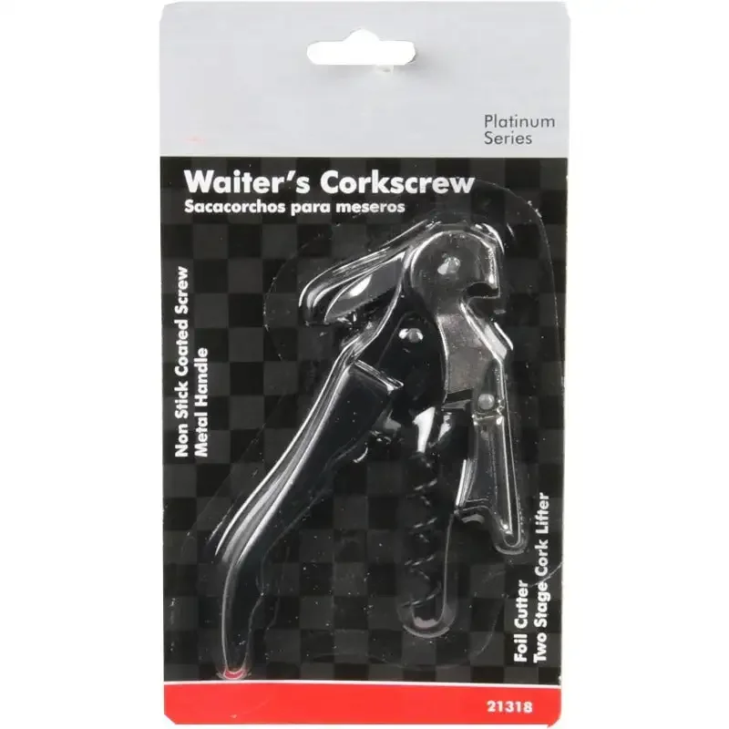 Select Waiters Corkscrew with Foil Cutter and Bottle Opener, 5 inches in Length, Stainless Steel/Black