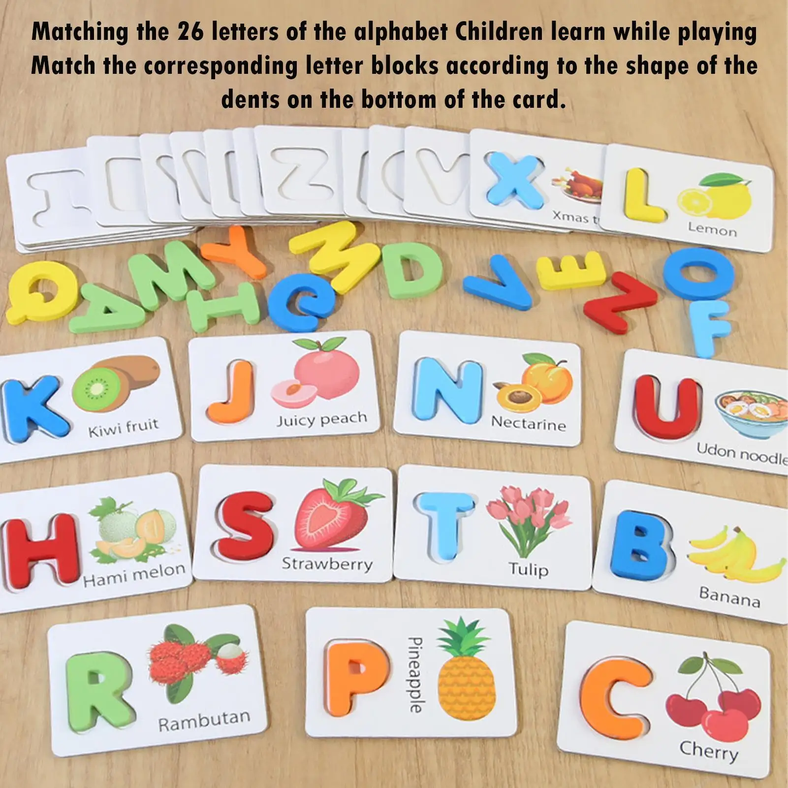 Houten spellingspel Educatief houten fruit Matching leeractiviteiten Zie en spreuk leerspel voor kleuterklas