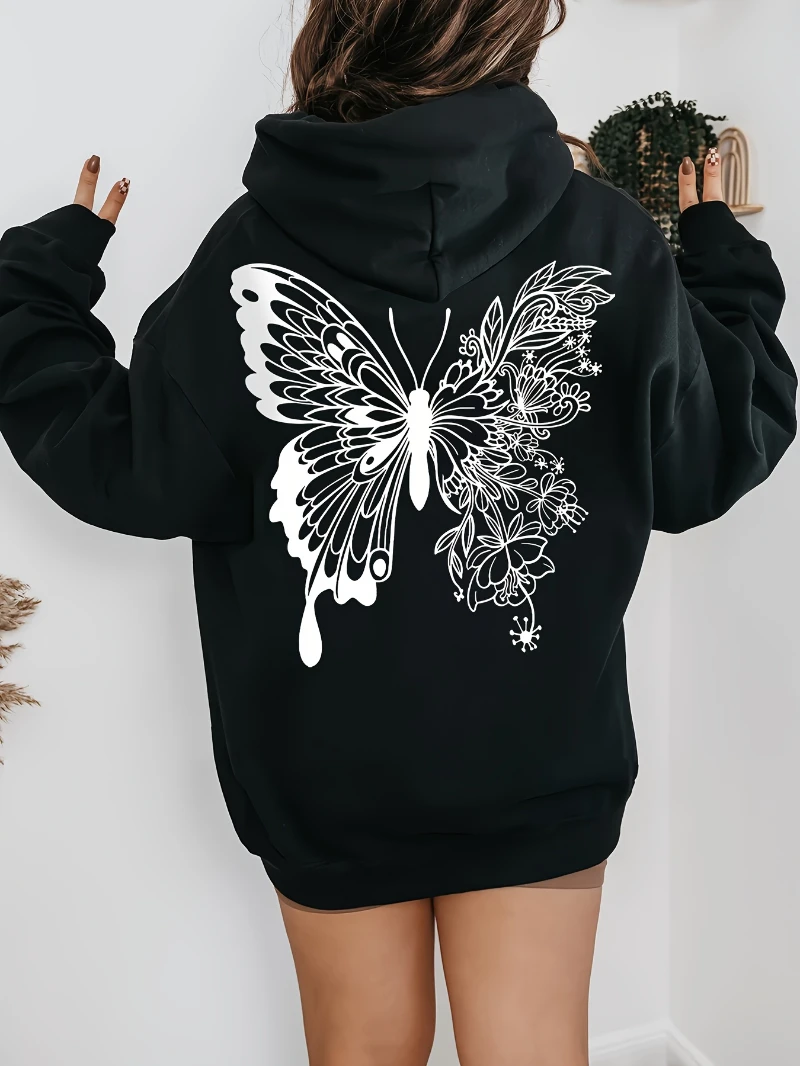 

2025 Autumn and Winter Women's Casual Lavender Hooded Sweatshirt Black High-end Luxury Is for Both Men and Women Top Y2k