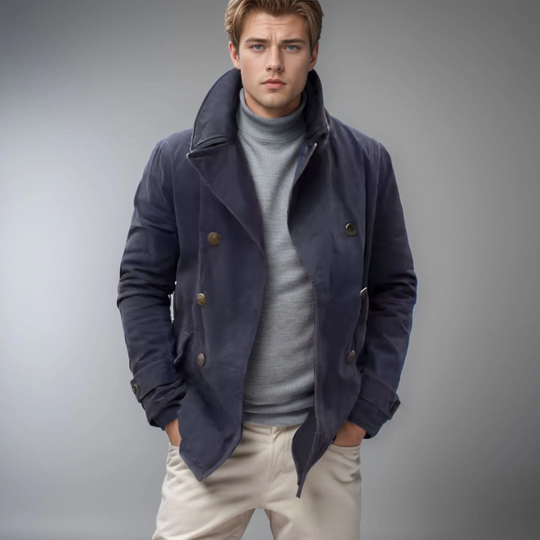 Spring Autumn Men's Casual Solid Long Sleeve Cardigan Jacket Coat Stand Collar Windbreaker Overcoat