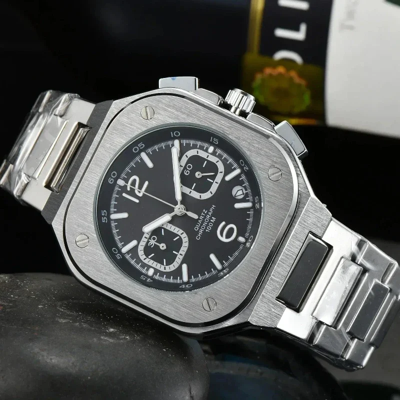 New Luxury Non Mechanical Business&Ross Brand Watch Automatic Date Stainless Steel Limited Edition Quartz Waterproof Men's Watch