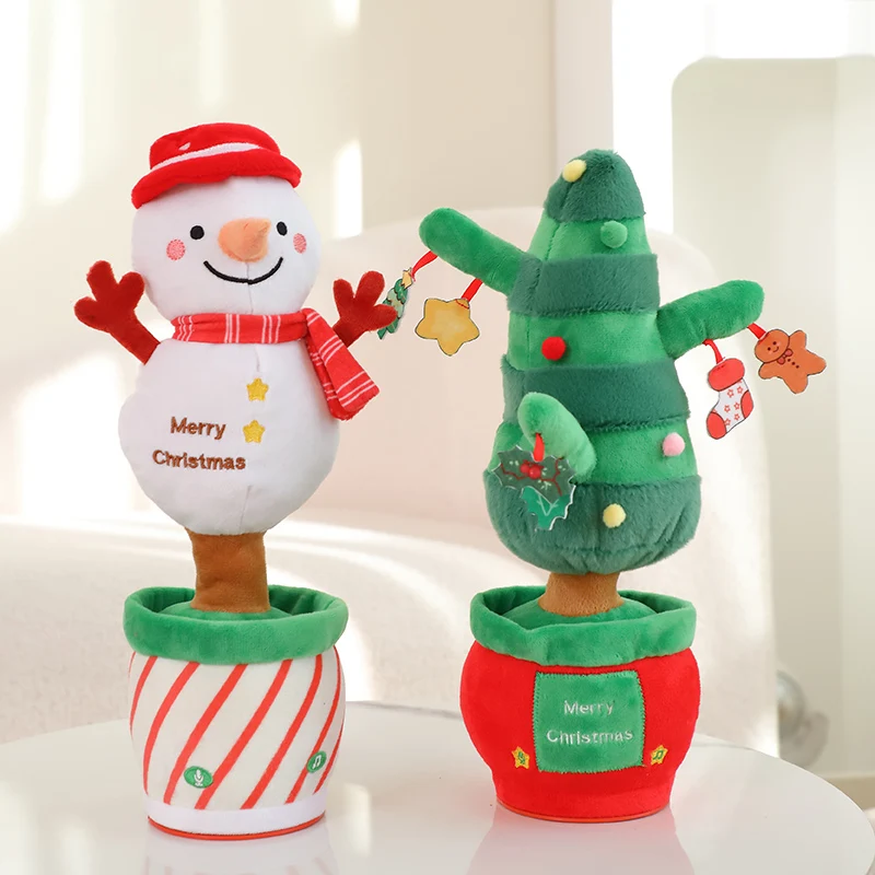 Juguetes electrónicos divertidos de la serie navideña, música de baile, imita el árbol de Navidad parlante, muñeco de nieve de Papá Noel, juguetes de peluche para niños y niñas