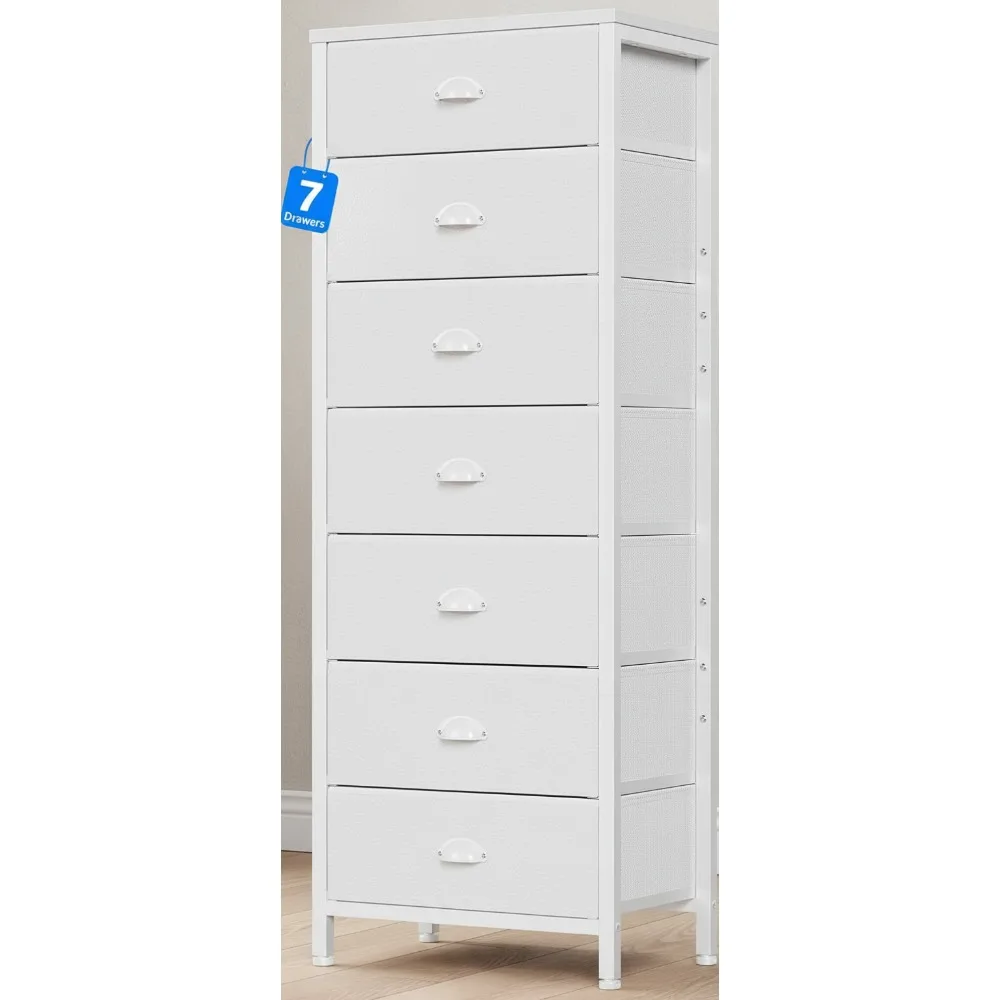 

White Tall Dresser with 7 Fabric Drawers - Bedroom Storage Organizer for Dorm, Living Room & Entryway
