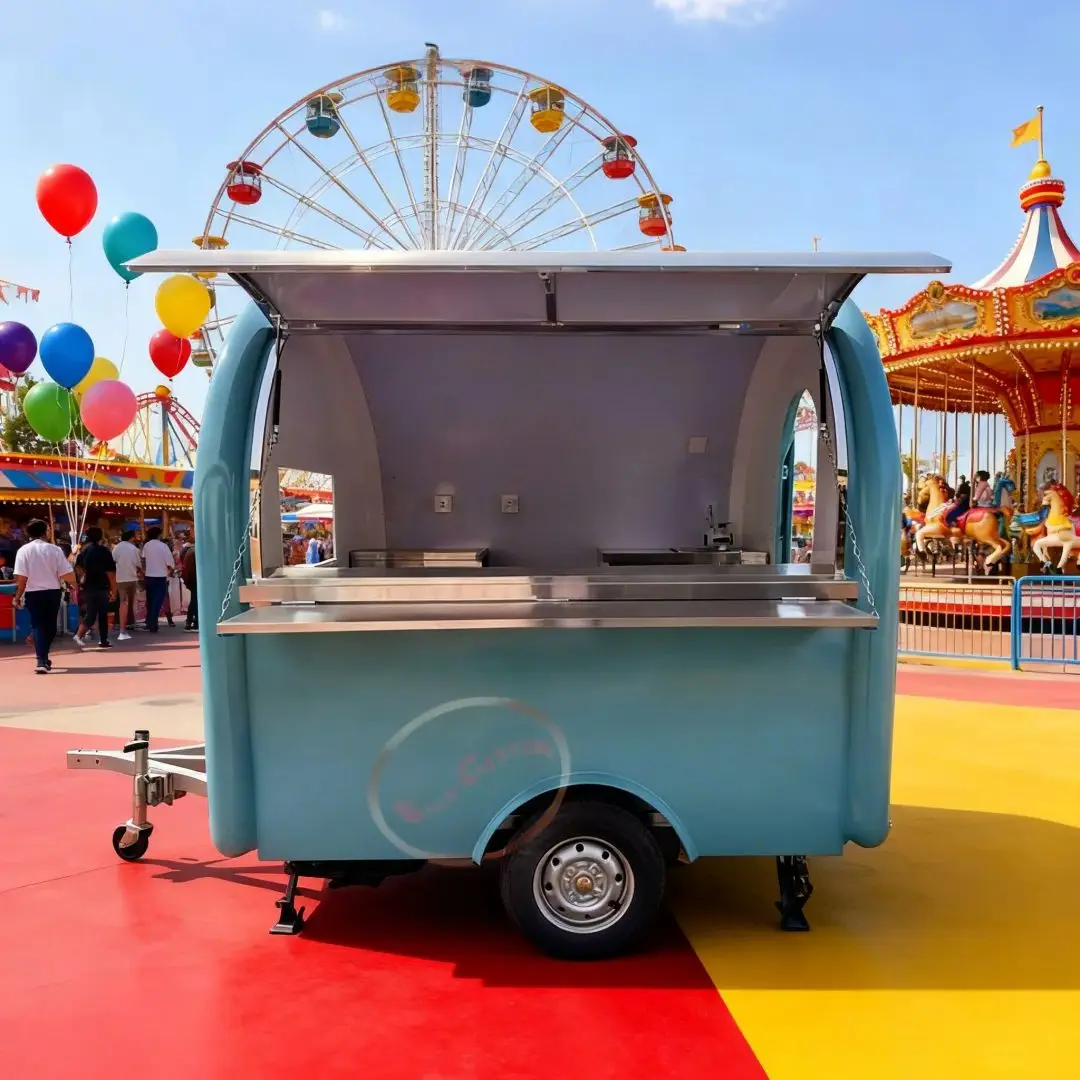 

Beginner-Friendly round Mini Food Cart Outdoor Mobile Vending Cart with Basic Kitchenware Storage for Street Food Business