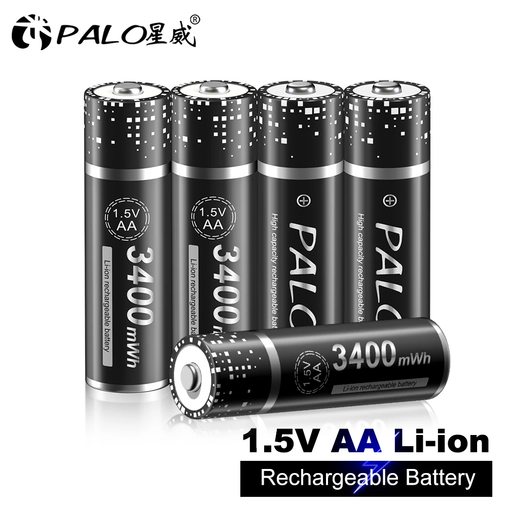 PALO AA 1.5 V Li-ion Rechargeable battery 1.5V AA lithium battery 3400 mWh AA batteries for Clocks, mice, computers, toys so on