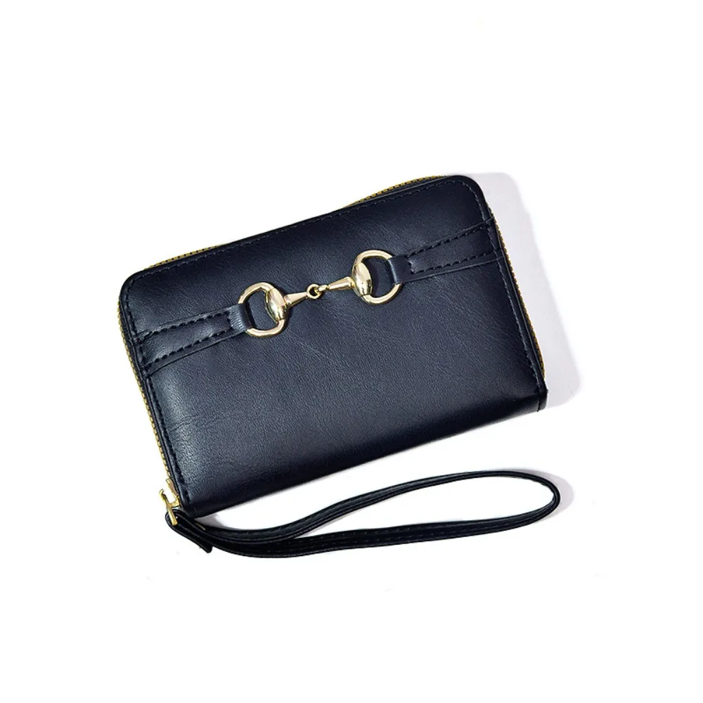 Portable PU Women Leather Purse Solid Color Leather Rope Hardware Wallet Korean Style Versatile Zipper Zero Wallet School