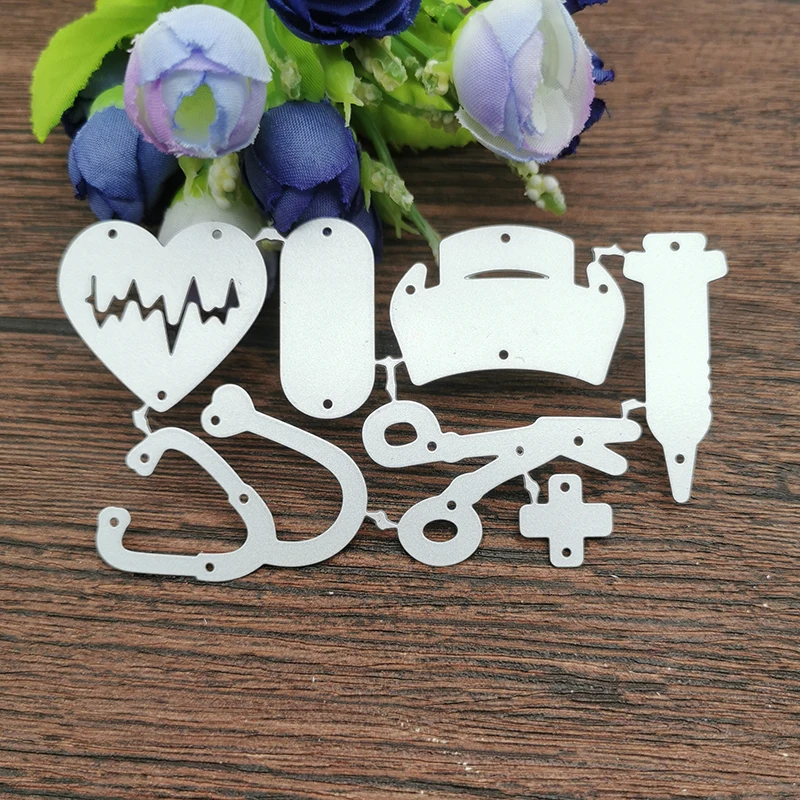 크리 에이 티브 간호사 모자 주사기 DIY Scrapbooking 장식 엠보싱 공예 다이 커팅 템플릿에 대한 금속 절단 다이 스텐실