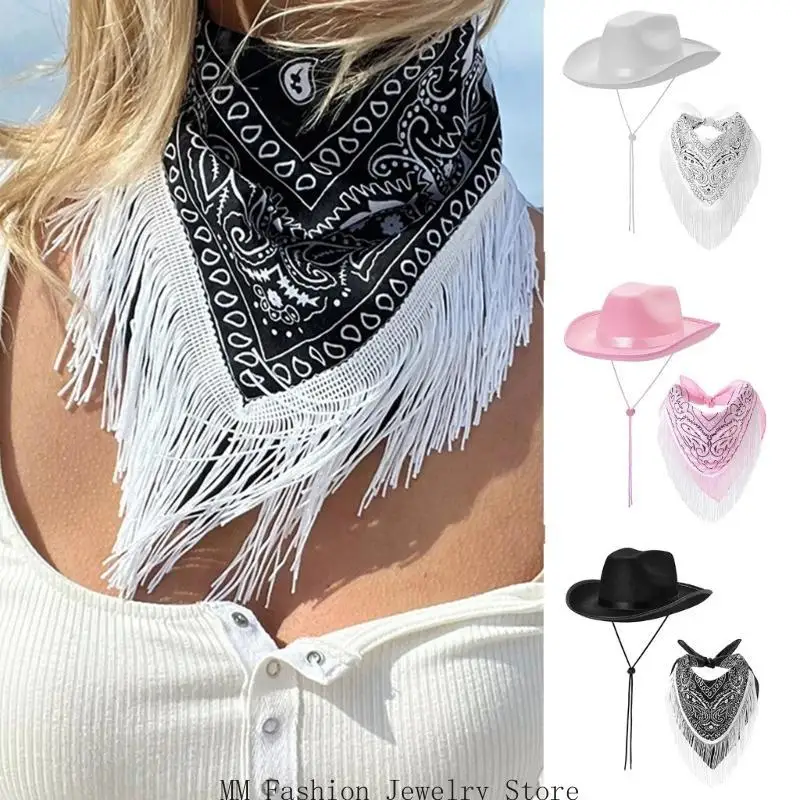 D0UB 2PCS Female Hat Scarf Costume Set Music Festival Roleplay Party Dress Up Suit