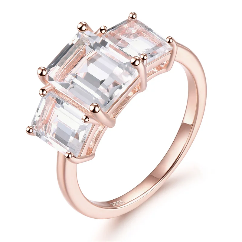 

Natural White Topaz Sterling Silver Ring Rose Gold Plated 4.5 Carats Genuine Topaz S925 Fine Jewelrys Simple Classic Style