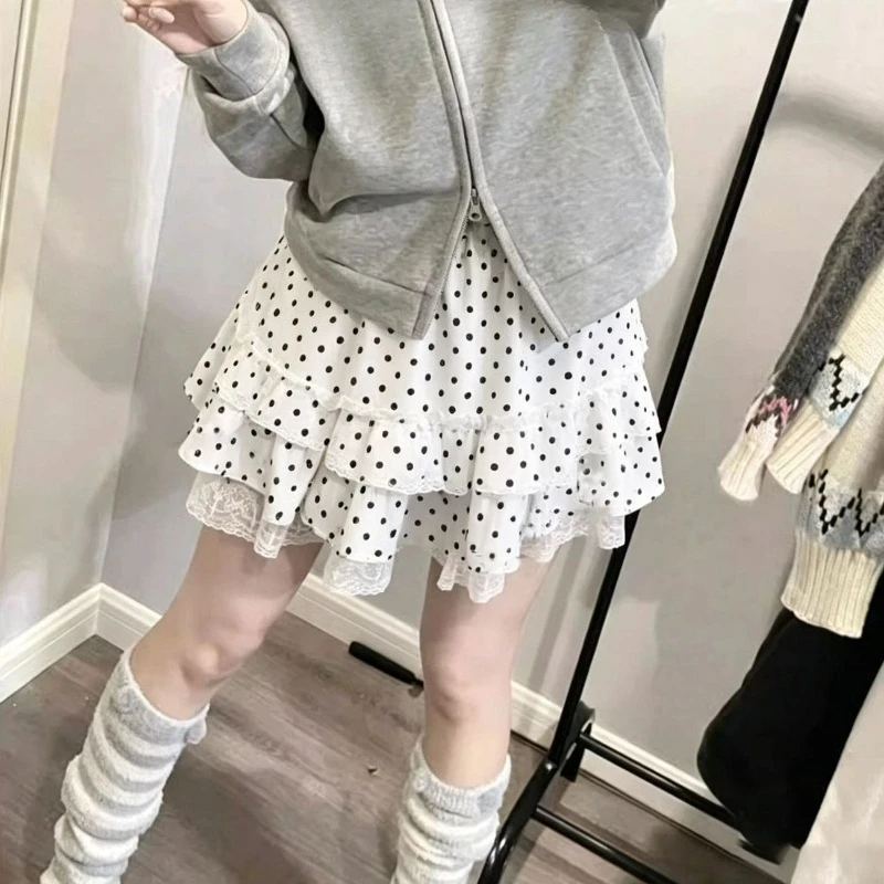 Polka Dot Ball Gown Short High Waist Skirt All-match Print Slim Korea Chic Ins Skirts Flower A-line Age Reduction Faldas