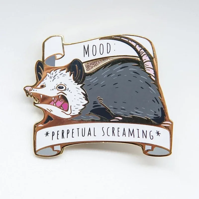 Mood Possum Enamel Pin - Perpetual Screaming Opossum  with Screen-printed Detailing