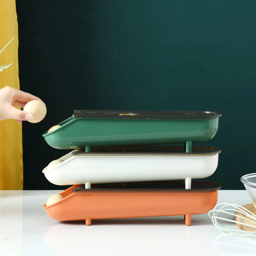 

3Pcs Egg Organizers Stackable Auto Sliding Egg Holders Fridge Storage Containers with Date Pointer for Refrigerator Kitchen