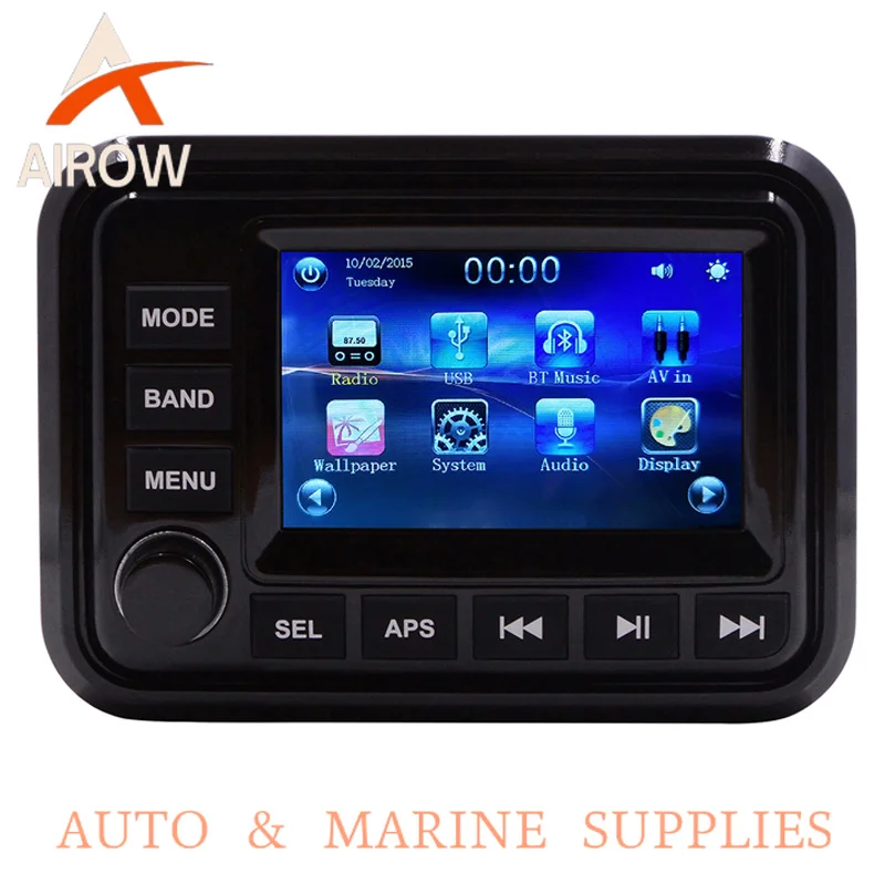 Airow auto Marine Audio System Stereo Speaker Package, Blue-tooth, MP5 USB AM FM Marine Stereo Black Speakers, Antenna