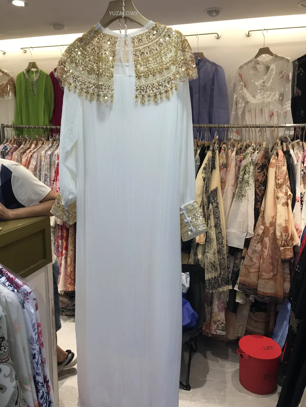 French Elegant Women\'s Dress Beads Square Collar Lantern Sleeve Sequins Big Swing Princess Dress Autumn 2024 Robe