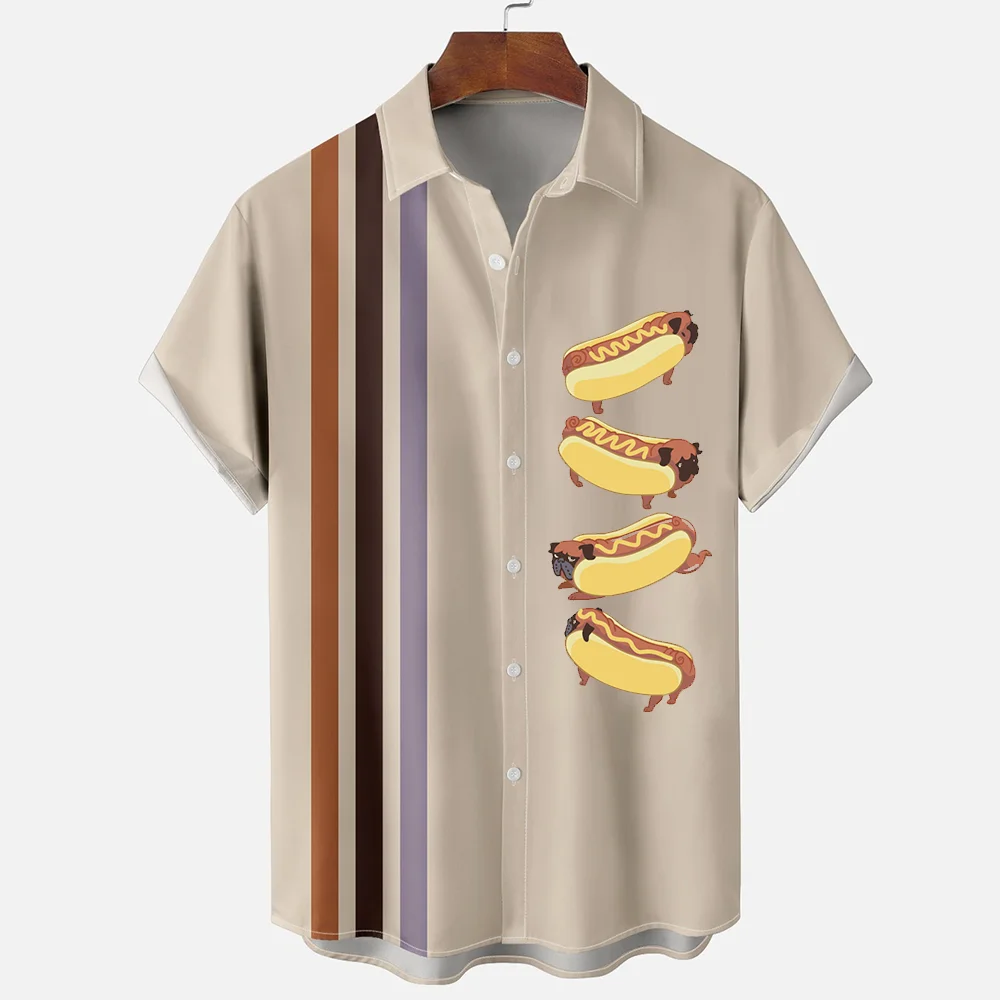 

Funny Printed Shirts For Men Oversized Hotdog Graphic Printed Men's Shirt Casual Button Up Short Sleeve Animal Print Men Tops