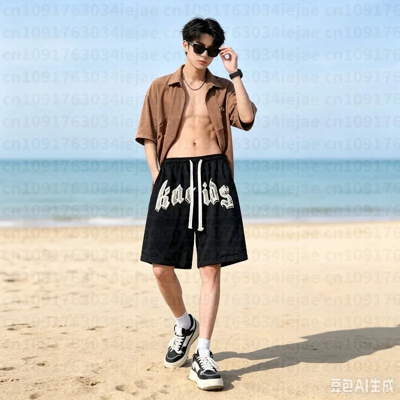 Oversized Shorts Men Kid American Vintage Letter Print Shorts Fashion Brand High Street Loose Couple Basketball Short Pants