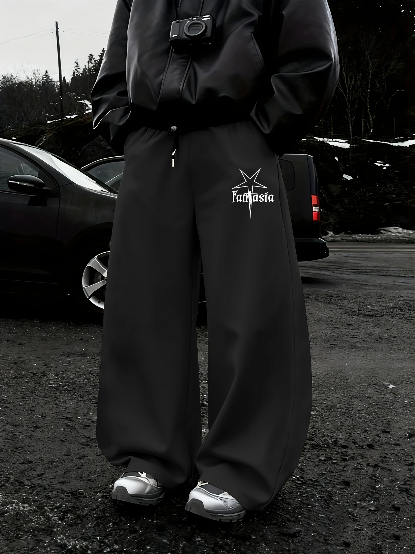 Men's sports pants with a unique Gothic dark star shaped pattern print elastic waistband tie comfortable pants
