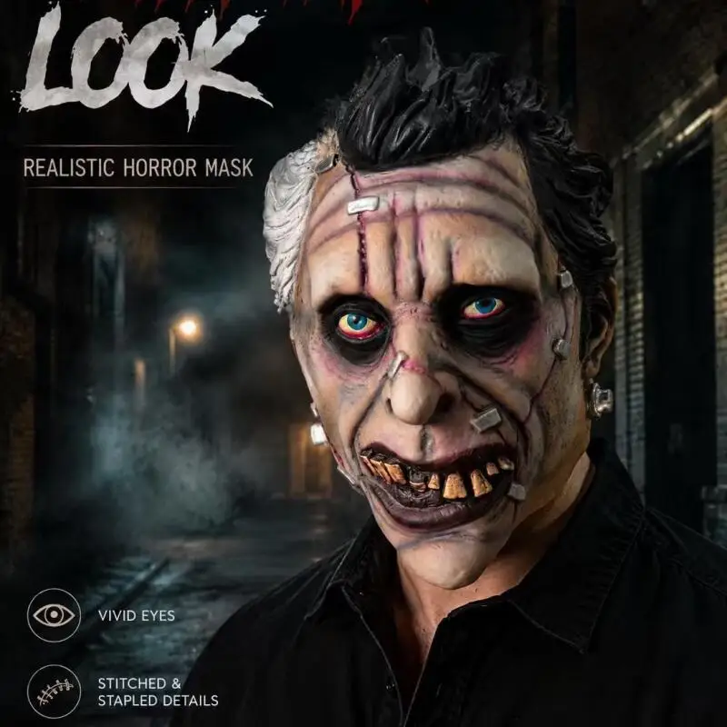 Creepy Zombie Monster Mask Halloween Horror Stitched Face Mask with Bolts Scary Latex Mask for Adults Costume Dress