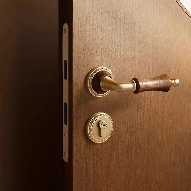 Bedroom French Retro Walnut Indoor Household Door Handle Magnetic/silent Split Lock