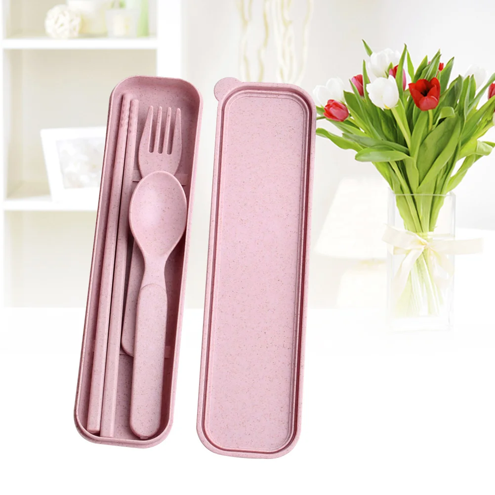 

Wheat Straw 3-Piece Spoon Chopsticks Fork Set Portable Travel Camping Tableware Kids Utensil Set Kids Spoon Chopsticks