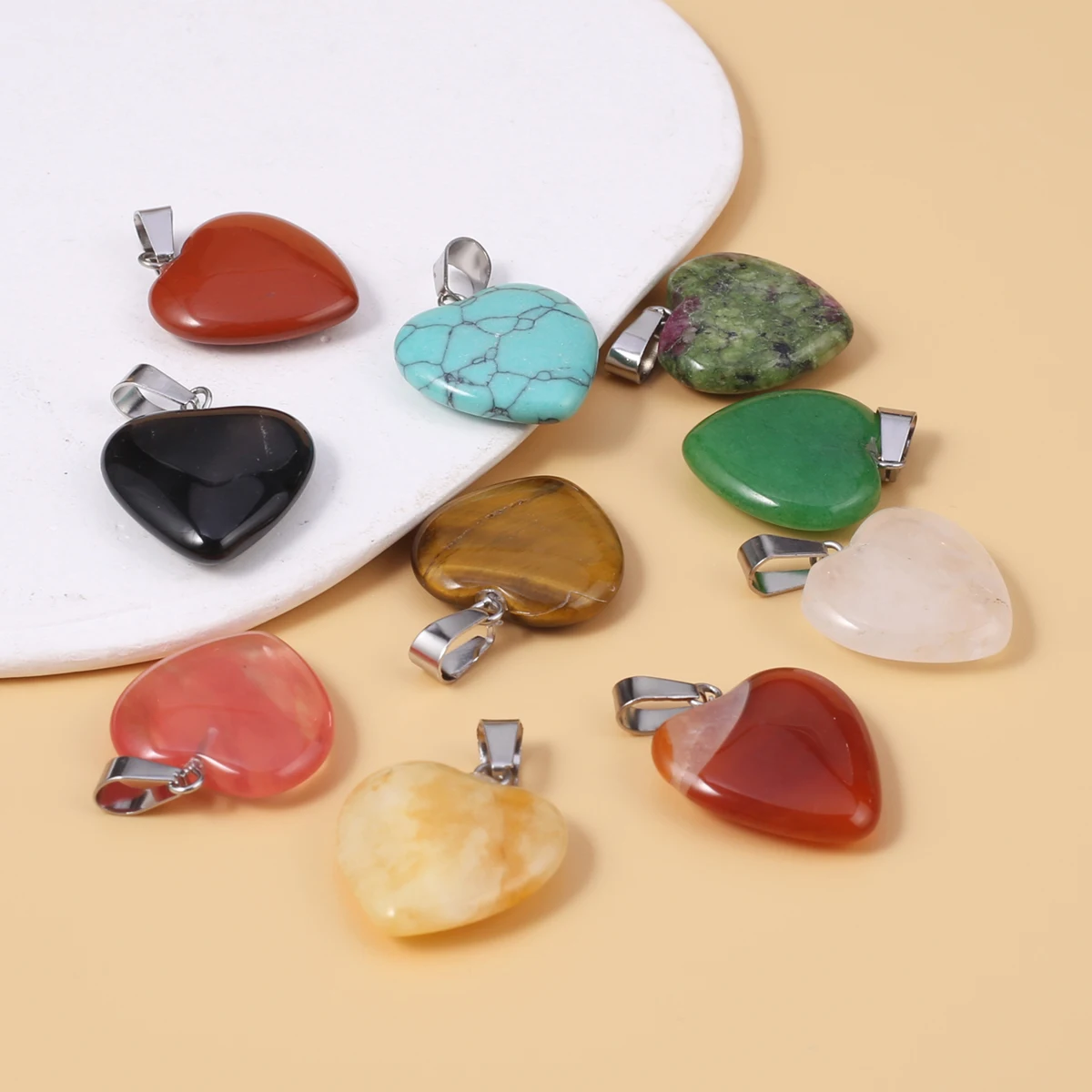 Natural Stone Pendants Heart Shape Red Onyx Rose Quartz for Jewelry Making Diy Women Fashion Necklace Earring Gifts