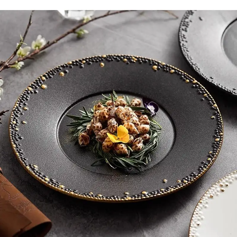 

Bead Dot Ceramic Shallow Plate Restaurant Steak Dessert Pasta Plates Molecular Cuisine Specialty Tableware