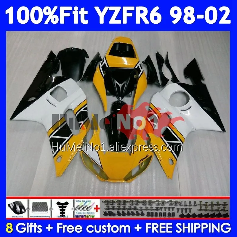 OEM Body For YAMAHA YZF-R6 YZF R6 R 6 YZF600 355No.13 YZFR6 Yellow white 98 99 00 01 02 YZF-600 1998 1999 2000 2001 2002 Fairing