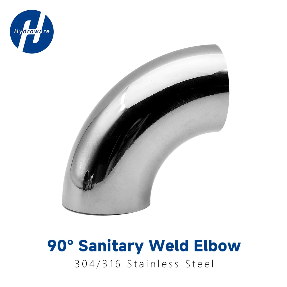 90° Sanitary Weld Elbow SUS304/316 Stainless Steel Food Grade Mirror Polished Pipe Fitting 19-102mm for Dairy Brewery Beverages