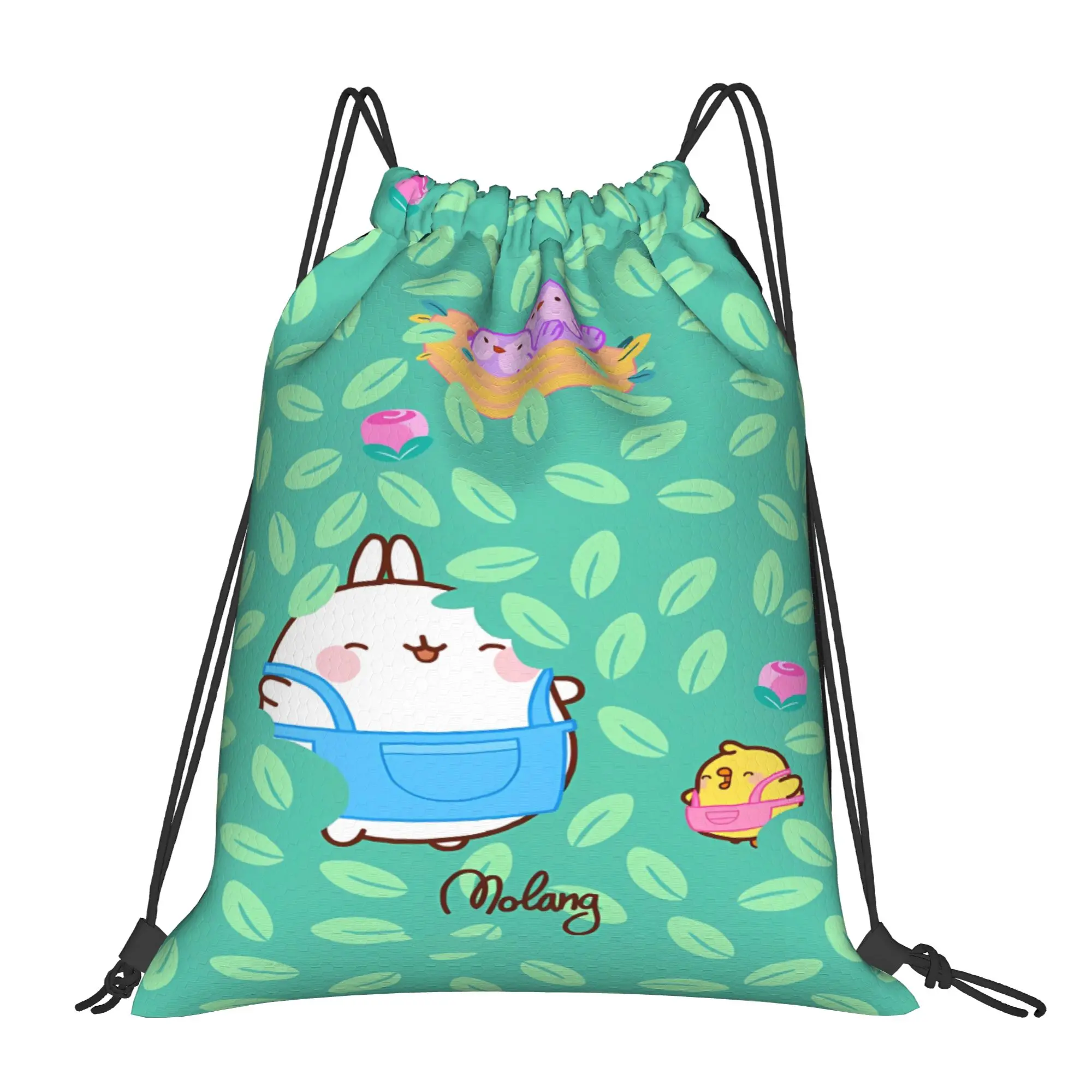 Molang Cartoon Drawstring Bag  Foldable Funny Backpacks Travel Sackpack String Bags For Men