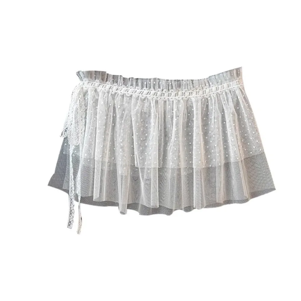Dolce minigonna in pizzo Y2k Lolita gonna in garza stile coreano gonna corta con bordi arricciati con lacci da donna