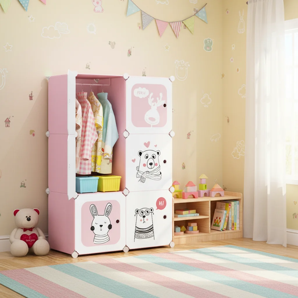 &Children's Plastic Wardrobe Modern Simple Design Multifunctional Dustproof Storage Cabinet Baby & Kids Toy Sundries Disassembly
