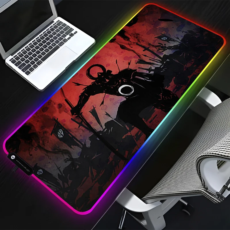 

RGB LED Mouse Pad Rubber Anime Mousepad Pattern Game Pad PC Accessories Desk Mat Non Slip Table Mat Samurai Office Keyboard Pad