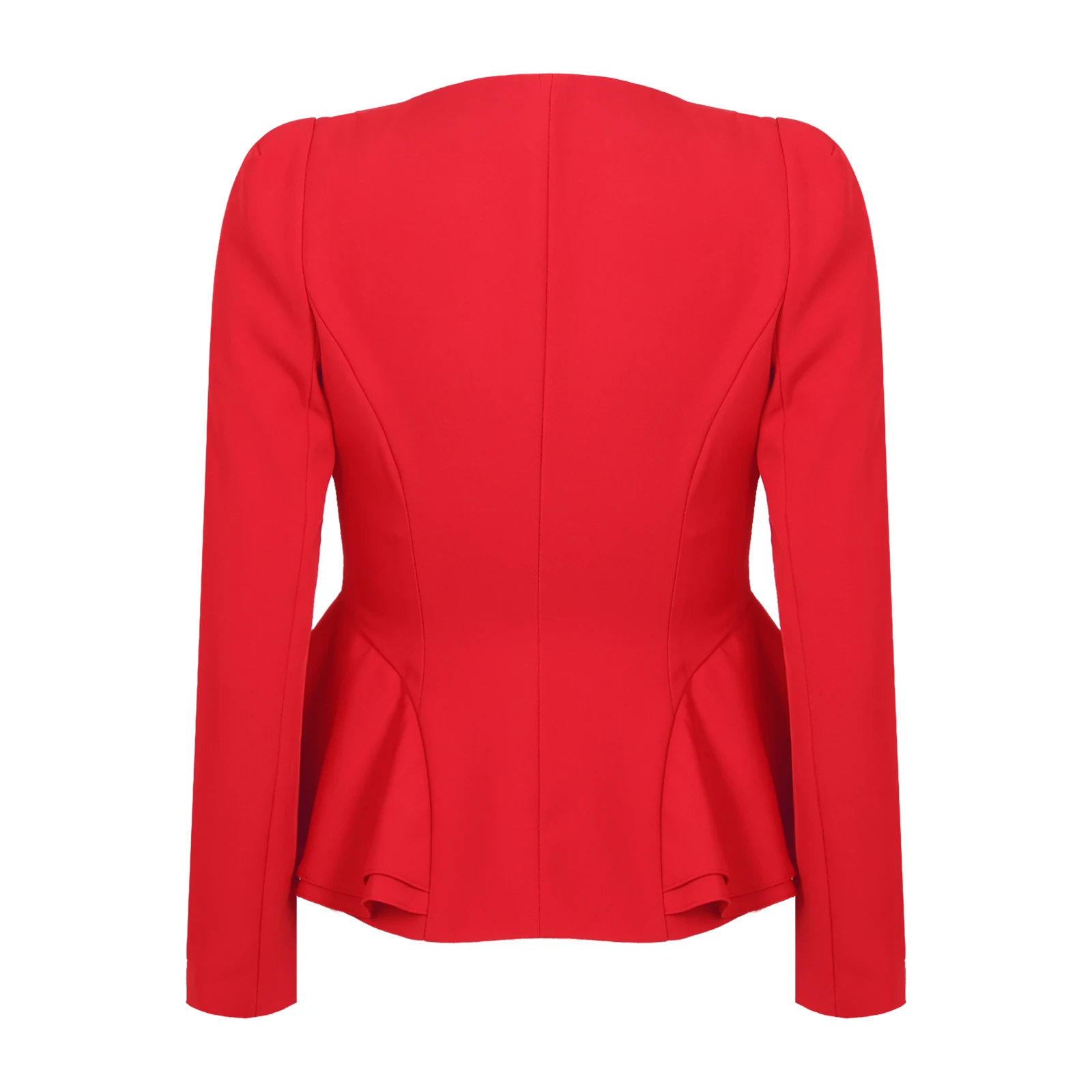 Women Red 3 Pure Colors Formal Blazers V-neck Long Sleeve Tops One-Button Slim Fit Peplum Suit Jackets for Office Meeting Wears