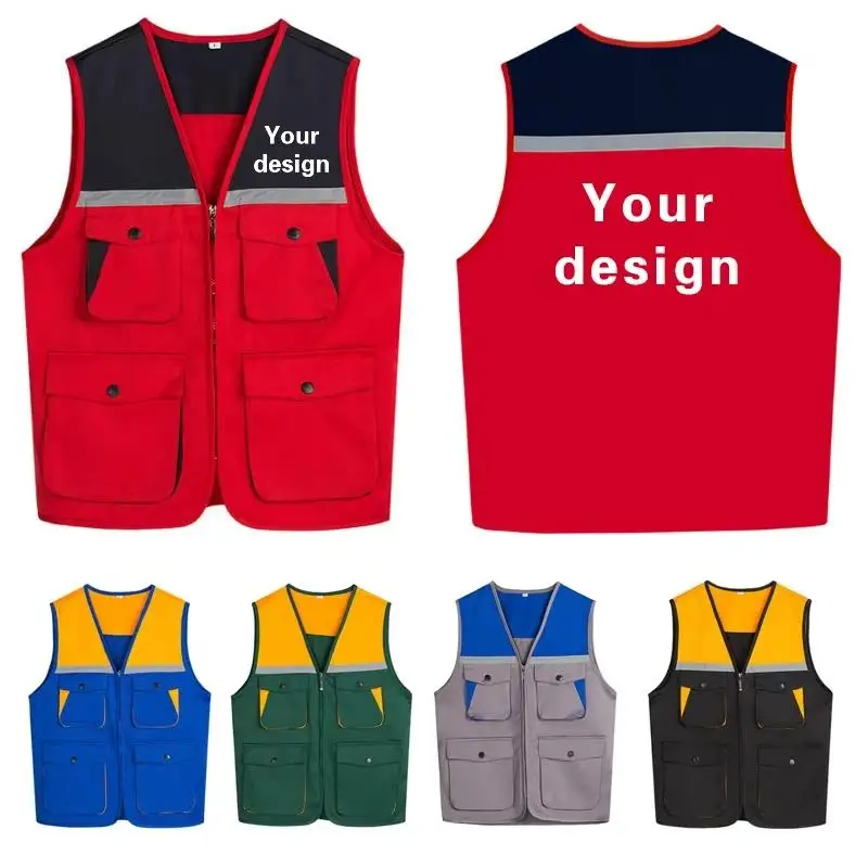 Gilet d'extérieur pour hommes, randonnée, pêche, chasse, photographie, multi-poches, multifonction, gilet pour travailleur d'entretien, Logo imprimé